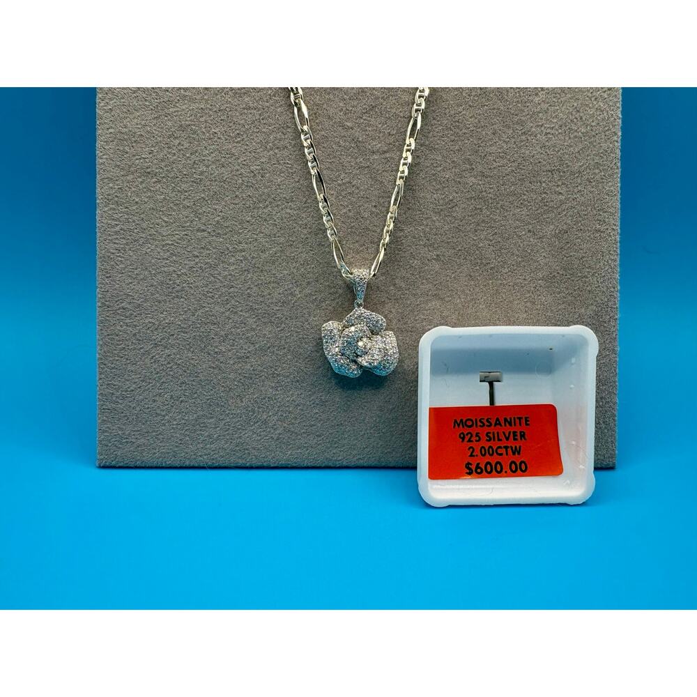 NEW 2ct. Moissanite Rose Pendant & 17" Figaro Chain, Stamped